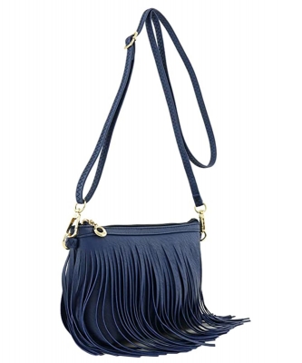 Fringe Crossbody Bag with Wrist Strap E091 NAVY